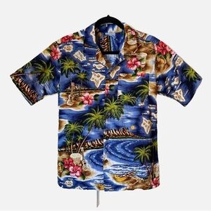 RJC Made in Hawaii Hibiscus Hawaiian Islands Camp Button Down Shirt